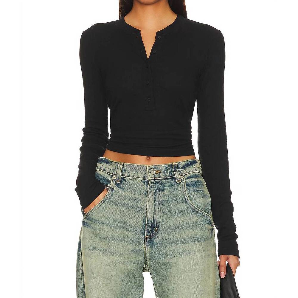 NEW COTTON CITIZEN verona henley shirt in jet black